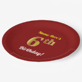 Rood, Faux Gold 6th Birthday + Eigen naam Papieren Bordje (Gekanteld)