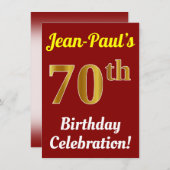 Rood, Faux Gold 70e verjaardag viering + Naam Kaart (Voorkant / Achterkant)
