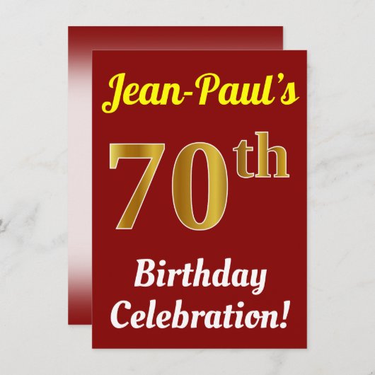 Rood, Faux Gold 70e verjaardag viering + Naam Kaart (Voorkant / Achterkant)