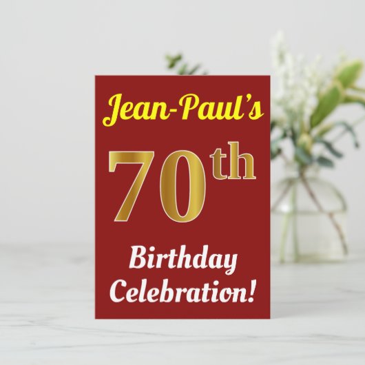 Rood, Faux Gold 70e verjaardag viering + Naam Kaart (Staand voorkant)
