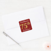 Rood, Faux Gold 75e verjaardag + aangepaste naam S Vierkante Sticker (Envelop)