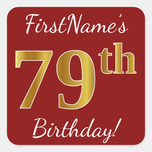 Rood, Faux Gold 79th Birthday + Sticker voor aange (Voorkant)