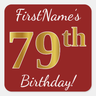 Rood, Faux Gold 79th Birthday + Sticker voor aange