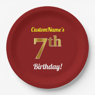 Rood, Faux Gold 7th Birthday + Eigen naam Papieren Bordje