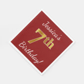 Rood, Faux Gold 7th Birthday + Eigen naam Servetten (Hoek)