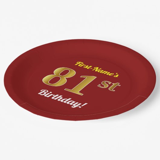 Rood, Faux Gold 81st geboortedag + aangepaste naam Papieren Bordje (Gekanteld)