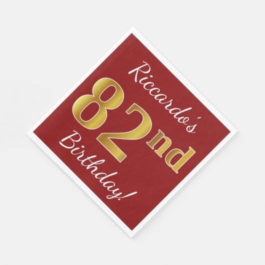 Rood, Faux Gold 82e verjaardag + Eigen naam Servet (Hoek)