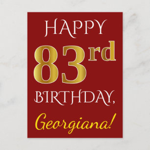Rood, Faux Gold 83rd Birthday + Eigen naam Briefkaart