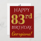 Rood, Faux Gold 83rd Birthday + Eigen naam Briefkaart (Voorkant / Achterkant)