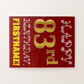 Rood, Faux Gold 83rd Birthday + Eigen naam Puzzle Legpuzzel (Horizontaal)