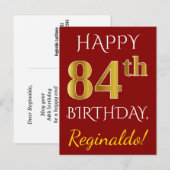 Rood, Faux Gold 84th Birthday + Eigen naam Briefkaart (Voorkant / Achterkant)