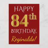 Rood, Faux Gold 84th Birthday + Eigen naam Briefkaart (Voorkant)