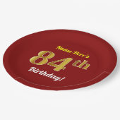 Rood, Faux Gold 84th Birthday + Eigen naam Papieren Bordje (Gekanteld)
