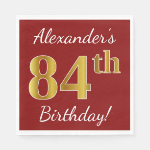 Rood, Faux Gold 84th Birthday + Eigen naam Servet