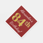 Rood, Faux Gold 84th Birthday + Eigen naam Servet (Hoek)