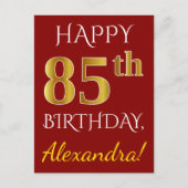 Rood, Faux Gold 85th Birthday + Eigen naam Briefkaart (Voorkant)