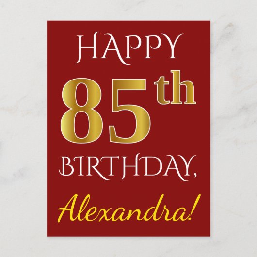 Rood, Faux Gold 85th Birthday + Eigen naam Briefkaart (Voorkant)