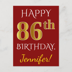 Rood, Faux Gold 86th Birthday + Eigen naam Briefkaart