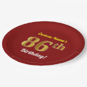 Rood, Faux Gold 86th Birthday + Eigen naam Papieren Bordje (Gekanteld)