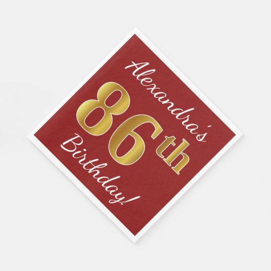 Rood, Faux Gold 86th Birthday + Eigen naam Servet (Hoek)