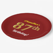 Rood, Faux Gold 87th Birthday + Eigen naam Papieren Bordje (Gekanteld)