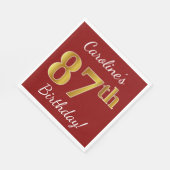 Rood, Faux Gold 87th Birthday + Eigen naam Servetten (Hoek)