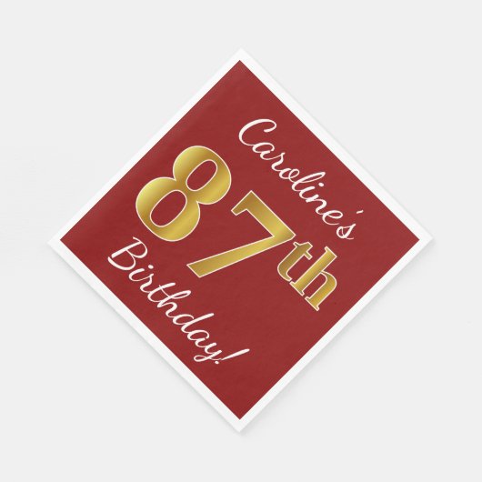 Rood, Faux Gold 87th Birthday + Eigen naam Servetten (Hoek)