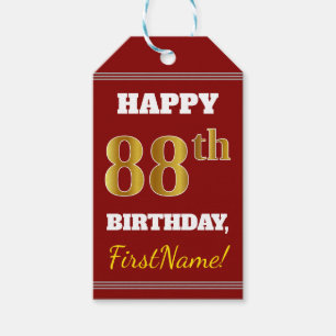 Rood, Faux Gold 88th Birthday + Eigen naam Cadeaulabel