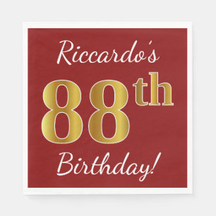 Rood, Faux Gold 88th Birthday + Eigen naam Servet