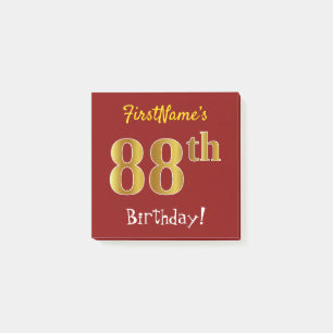 Rood, Faux Gold 88th Birthday, met aangepaste naam Post-it® Notes