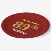 Rood, Faux Gold 89th Birthday + Eigen naam Papieren Bordje (Gekanteld)