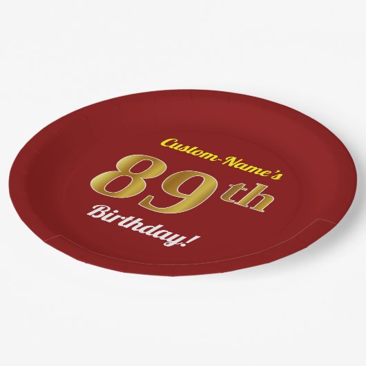 Rood, Faux Gold 89th Birthday + Eigen naam Papieren Bordje (Gekanteld)