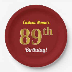Rood, Faux Gold 89th Birthday + Eigen naam Papieren Bordje