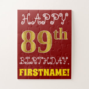 Rood, Faux Gold 89th Birthday + Eigen naam Puzzle Legpuzzel