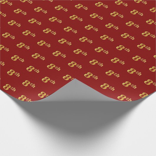 Rood, Faux Gold 8th (achtste) evenement Cadeaupapier (Hoek)