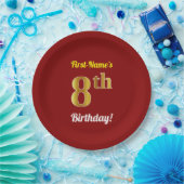 Rood, Faux Gold 8th Birthday + Eigen naam Papieren Bordje (Feest)
