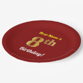 Rood, Faux Gold 8th Birthday + Eigen naam Papieren Bordje (Gekanteld)