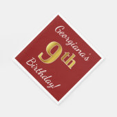 Rood, Faux Gold 9th Birthday + Eigen naam Servetten (Hoek)