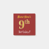 Rood, Faux Gold 9th Birthday, met aangepaste naam Post-it® Notes (Voorkant)
