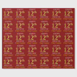 Rood, Faux Gold "HAPPY 12th BIRTHDAY" Cadeaupapier