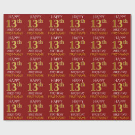 Rood, Faux Gold "HAPPY 13th BIRTHDAY" Cadeaupapier