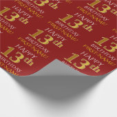 Rood, Faux Gold "HAPPY 13th BIRTHDAY" Cadeaupapier (Hoek)
