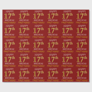 Rood, Faux Gold "HAPPY 17th BIRTHDAY" Cadeaupapier