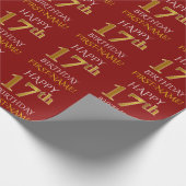 Rood, Faux Gold "HAPPY 17th BIRTHDAY" Cadeaupapier (Hoek)