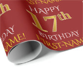 Rood, Faux Gold "HAPPY 17th BIRTHDAY" Cadeaupapier (Rol Hoek)