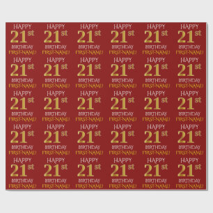 Rood, Faux Gold "HAPPY 21st BIRTHDAY" Cadeaupapier