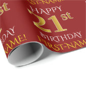 Rood, Faux Gold "HAPPY 21st BIRTHDAY" Cadeaupapier (Rol Hoek)