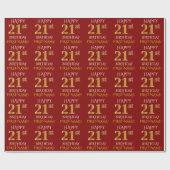Rood, Faux Gold "HAPPY 21st BIRTHDAY" Cadeaupapier (Vlak)