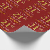 Rood, Faux Gold "HAPPY 21st BIRTHDAY" Cadeaupapier (Hoek)