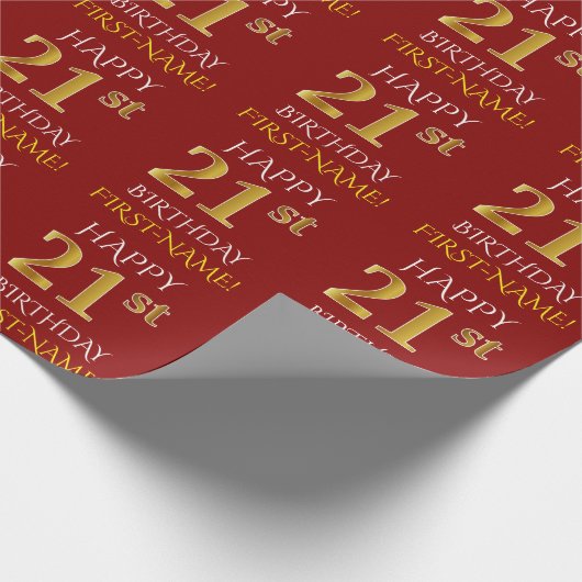 Rood, Faux Gold "HAPPY 21st BIRTHDAY" Cadeaupapier (Hoek)